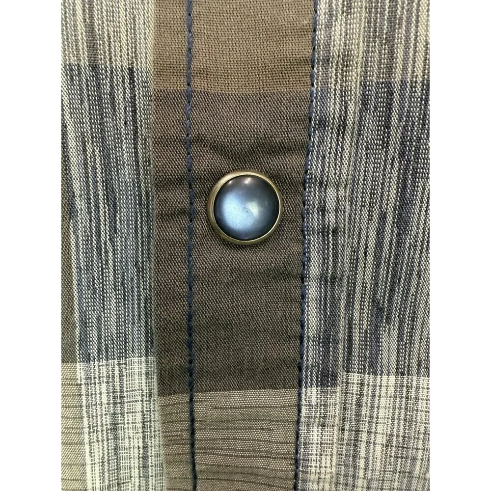 COASTAL Plaid Pearl Snap Button Down Long Sleeve‎ Shirt Blue Gray Mens EUC Sz XL